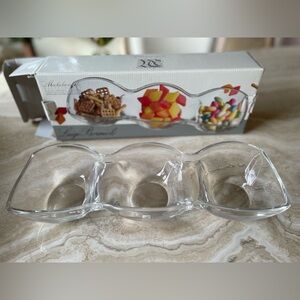 NEW IN BOX Luigi Bormioli Three Section Divided Glass Serving Dish